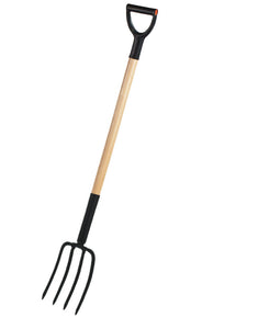 Ermet Garden Fork Digging fork • Beech, lacquered, strong handle • Ergonomic HDPE grip • Hardened steel head Made 100% in EU. Weight 1900g Length 1200mm Colour Black/Natural Material Hardened steel, beech wood. Made in 100% in EU Green's of Ireland - Online Garden Shop