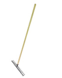 Ermet Garden Rake14 teeth rake • Beech, lacquered, strong handle • Hardened steel head Made 100% in EU. Weight 1400g Length 1300mm Colour Black/Natural Material Hardened steel, beech wood. Made in 100% in EU Green's of Ireland - Online Garden Shop